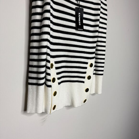 Express Womens Sweater Top XS Striped Cold Shoulder Coastal Sailor Nautical NEW - Picture 2 of 5